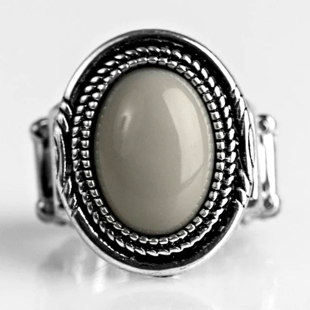 Oversized Fashion Jewelry Ring Antiqued Silver Grey Bead Flex Fit Band Sz (6-10)